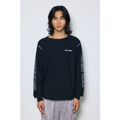 ワッフル長袖グラフィックトップス BLK｜詳細画像