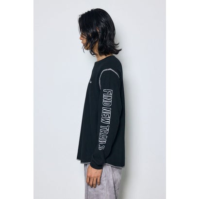 ワッフル長袖グラフィックトップス BLK｜詳細画像