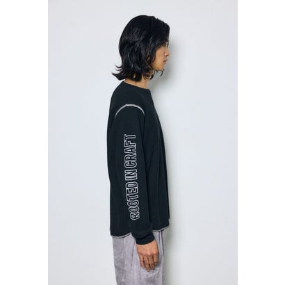 ワッフル長袖グラフィックトップス BLK｜詳細画像