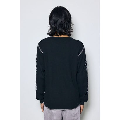 ワッフル長袖グラフィックトップス BLK｜詳細画像