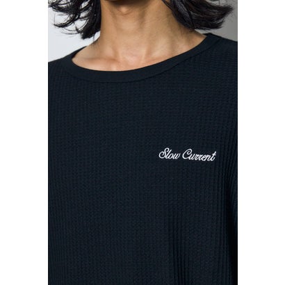 ワッフル長袖グラフィックトップス BLK｜詳細画像