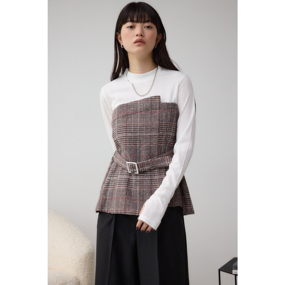 AZUL BY MOUSSY チェックビスチェドッキングトップス 柄BRN5 -靴 AZUL BY MOUSSY チェックビスチェドッキングトップス 柄BRN5 -靴