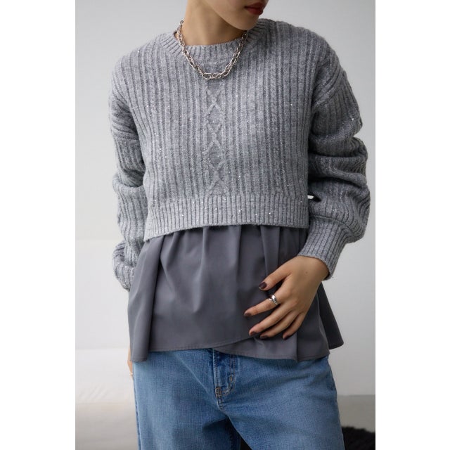 スパンコールニットトップス GRY