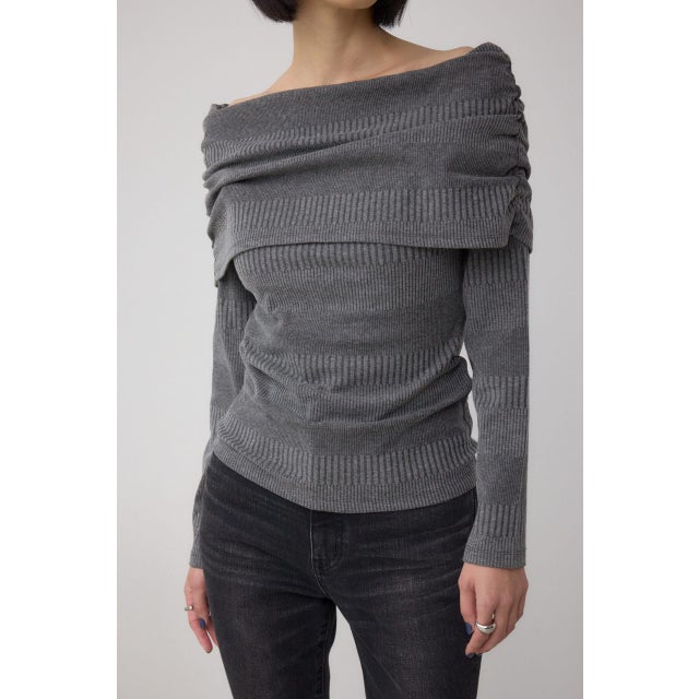 オフショルダーロングスリーブカットトップス C.GRY