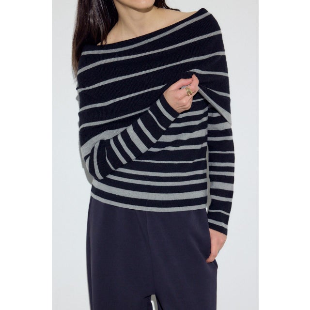 オフショルニットトップス 柄T.GRY5