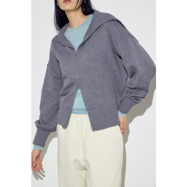 ダブルジップビッグカラーニット T.GRY