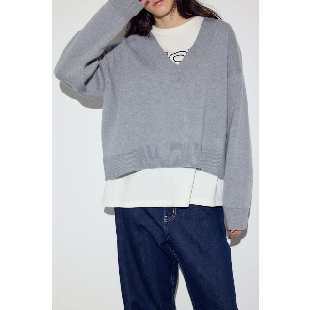 スウェットライクVネックニット T.GRY