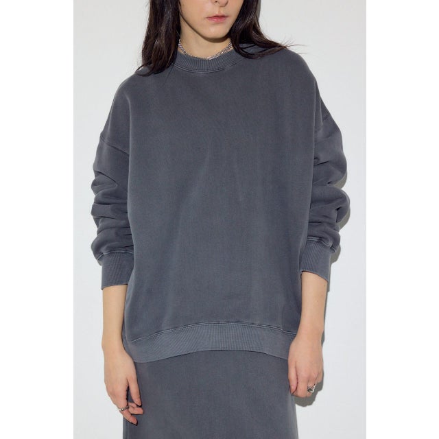 ピグメント起毛裏毛クルーネックトップス L/BLK1