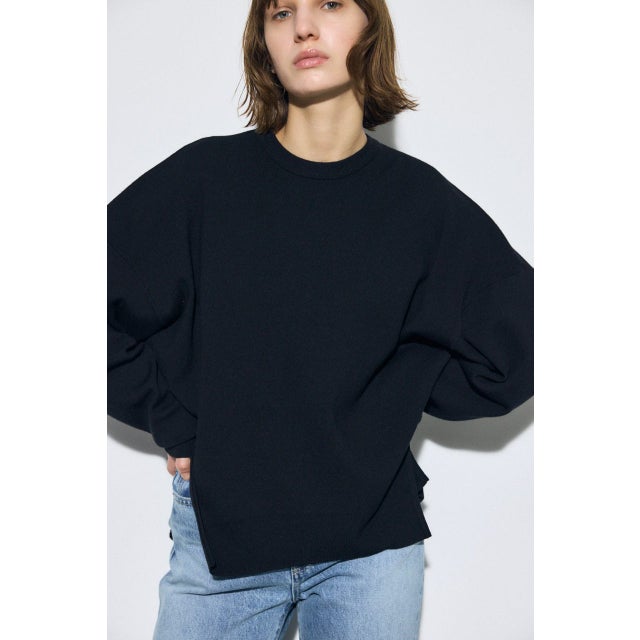 裾スリットニュアンスニットトップス BLK