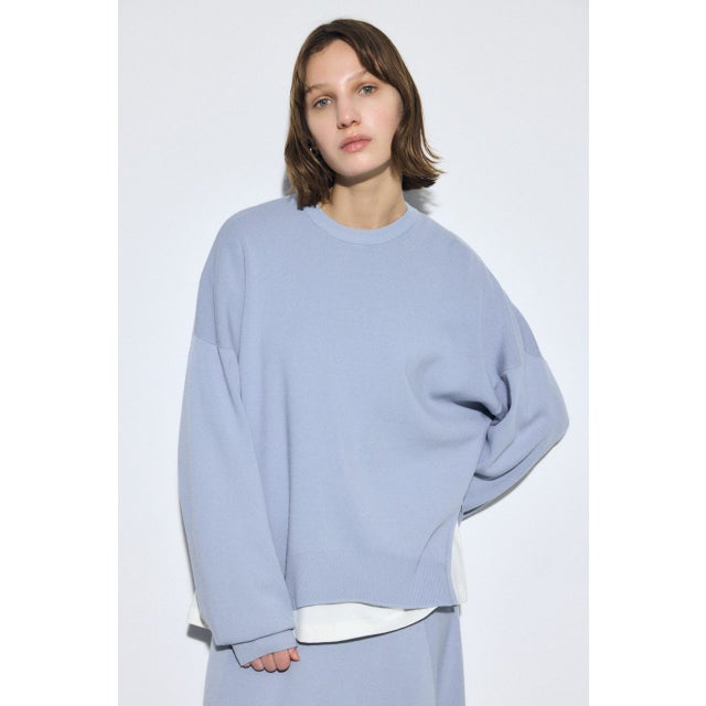 裾スリットニュアンスニットトップス L/BLU1