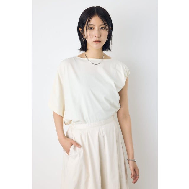 アシンメトリードレープトップス O/WHT1