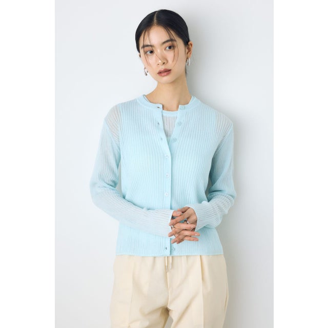 シアーリブ長袖ニットカーディガン L/BLU1