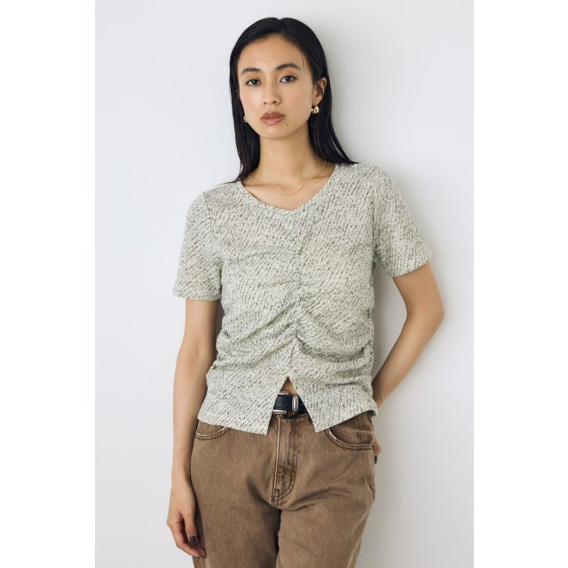 カットツイードフロントギャザートップス O/WHT1