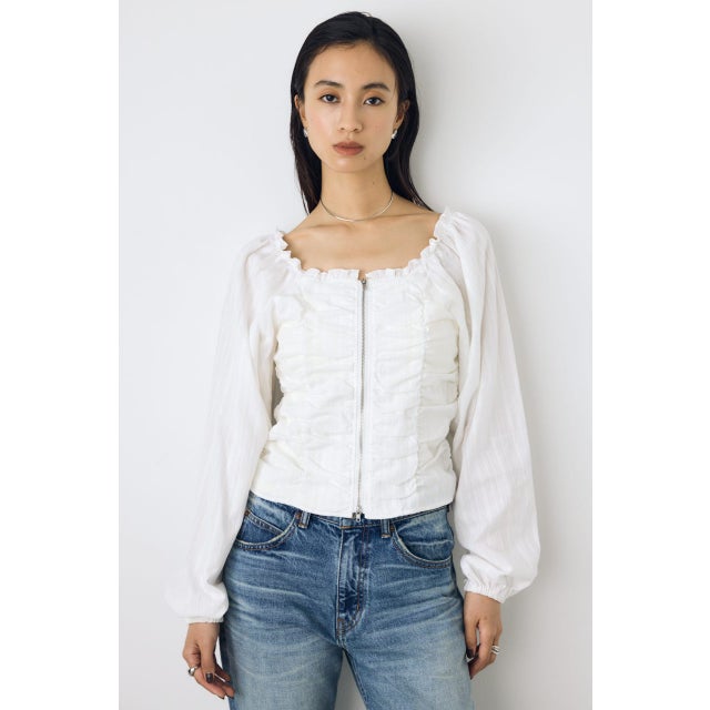 2WAYオフショルダブルジップドビーブラウス O/WHT1