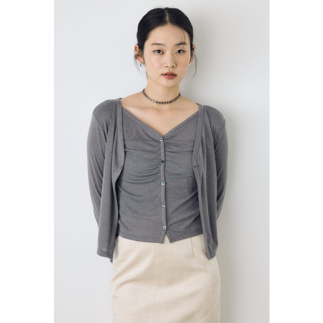フロントギャザーレイヤードカットカーディガン T.GRY