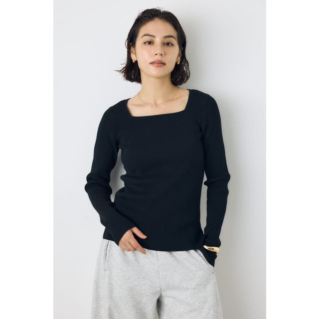 スクエアネックリブニット BLK