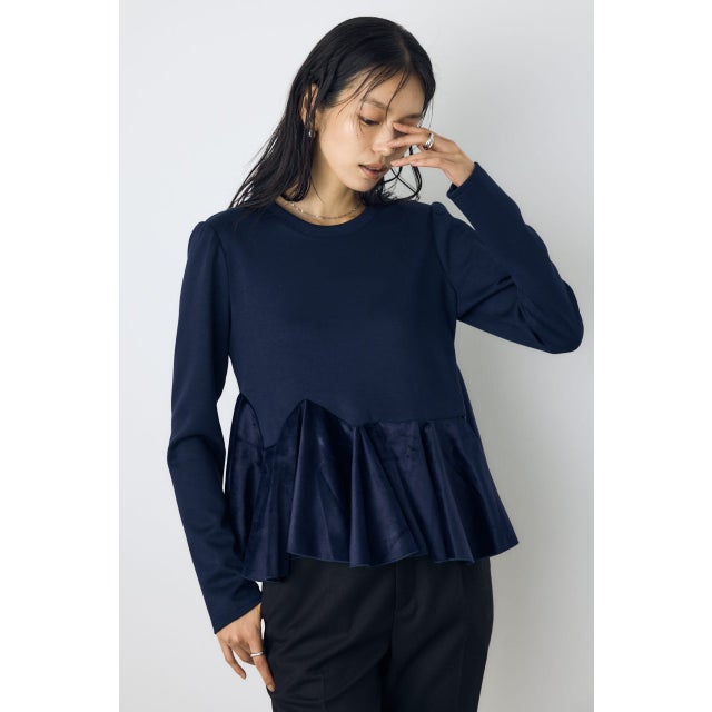 ベロアフリルヘムカットトップス NVY