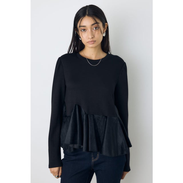 ベロアフリルヘムカットトップス BLK
