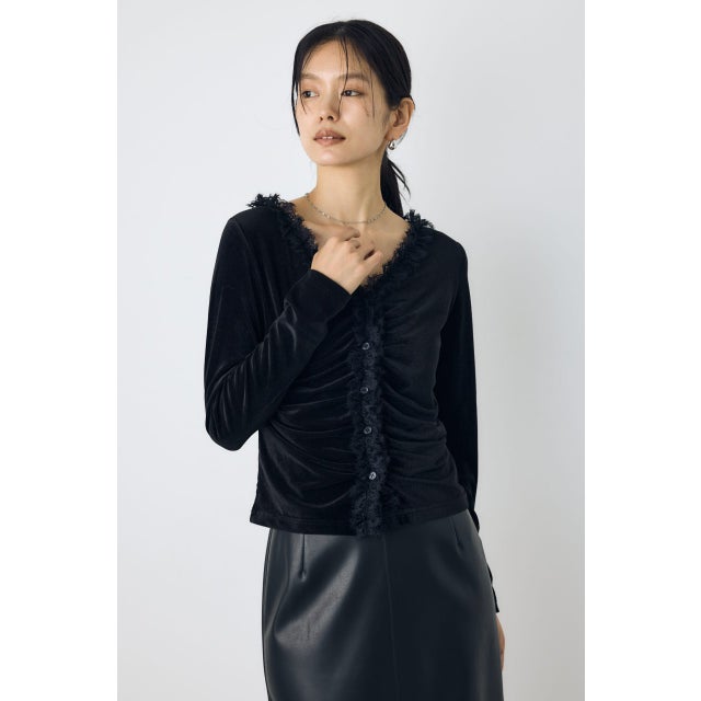 ベロアフロントシャーリングトップス BLK