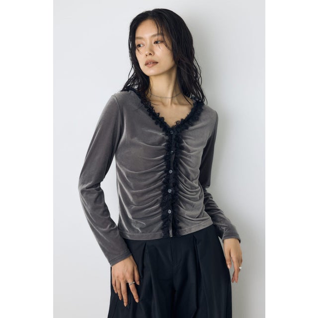 ベロアフロントシャーリングトップス GRY