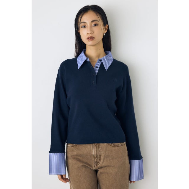 ポロカラーフハクドッキングニット NVY