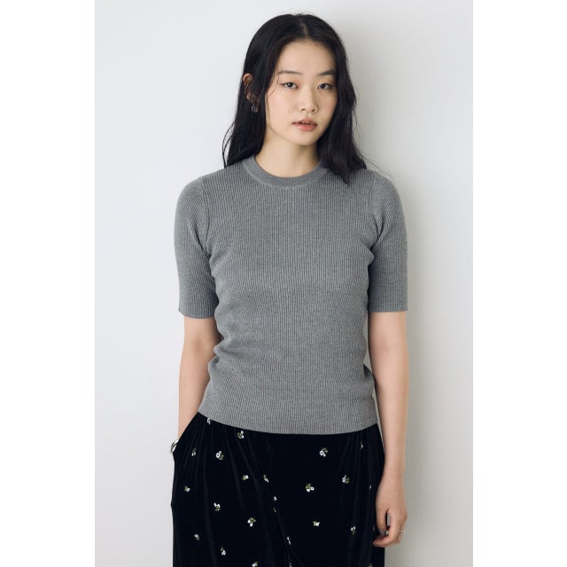 ハーフスリーブクルーネックニットトップス T.GRY