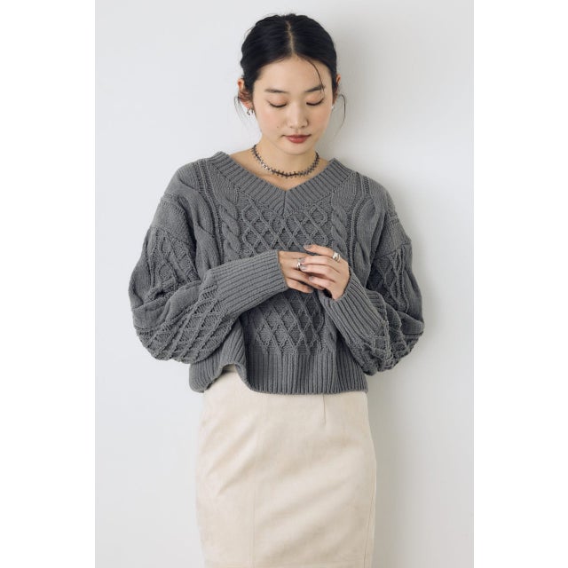 着丈バリエVネックニット C.GRY