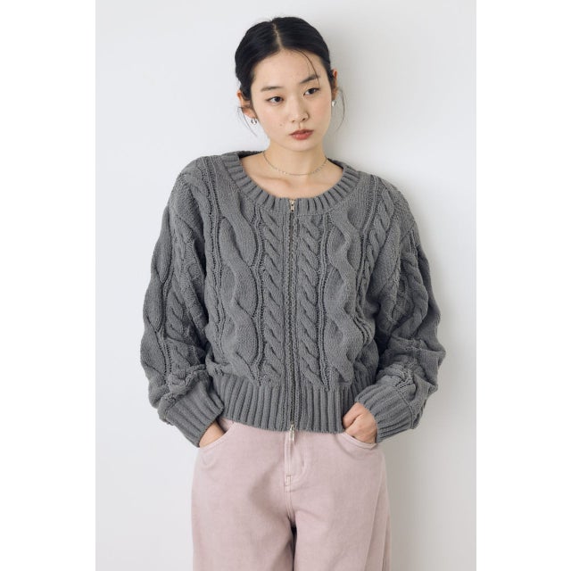 ダブルジップニットカーディガン C.GRY