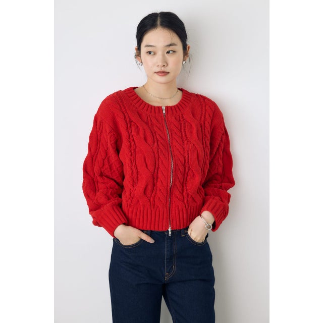 ダブルジップニットカーディガン RED