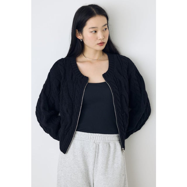 ダブルジップニットカーディガン BLK