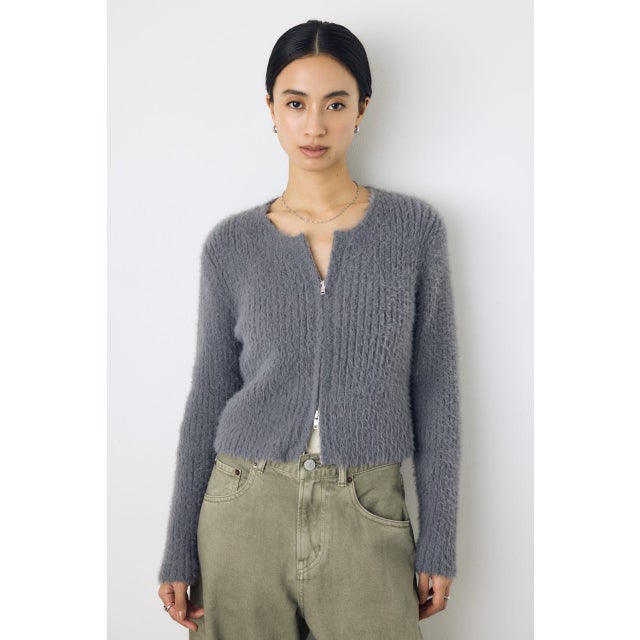 ダブルジップシャギーニットカーディガン C.GRY