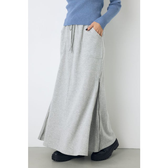 ジップデザイン裏毛ロングスカート T.GRY