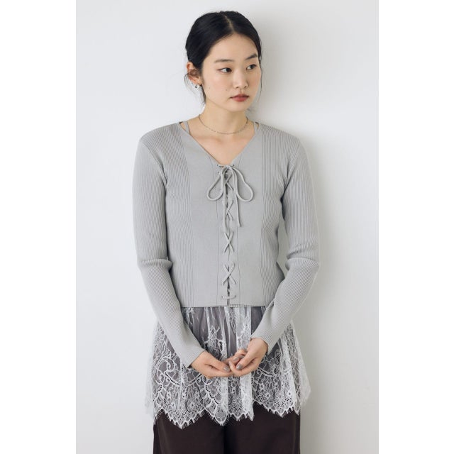 フェイクレイヤードレースアップニット L/GRY1