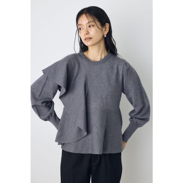 サイドラッフルペプラムニットトップス T.GRY
