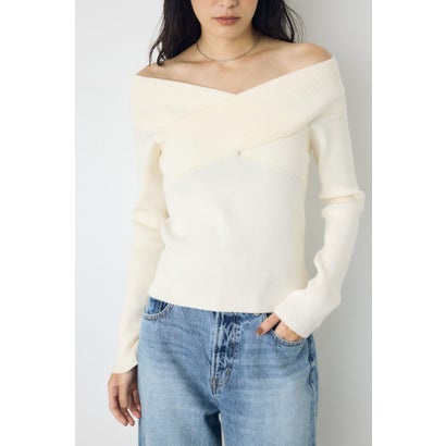 クロスデザイン長袖ニットトップス O/WHT1｜詳細画像