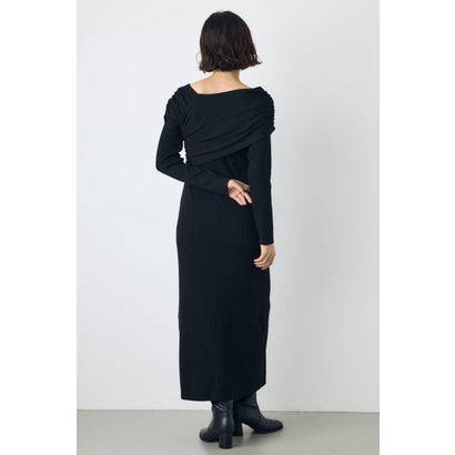 アシンメトリーネックリブニットワンピース BLK｜詳細画像