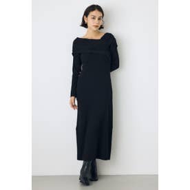 アシンメトリーネックリブニットワンピース BLK