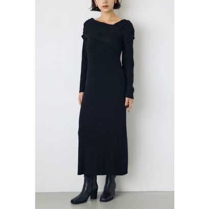 アシンメトリーネックリブニットワンピース T.GRY｜詳細画像