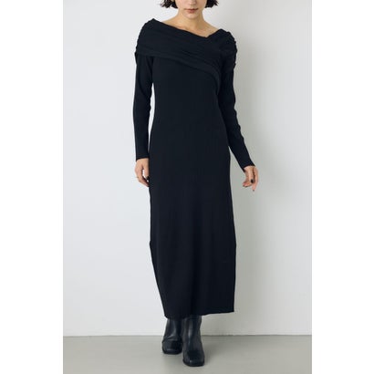アシンメトリーネックリブニットワンピース T.GRY｜詳細画像