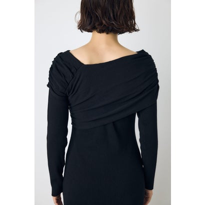 アシンメトリーネックリブニットワンピース T.GRY｜詳細画像