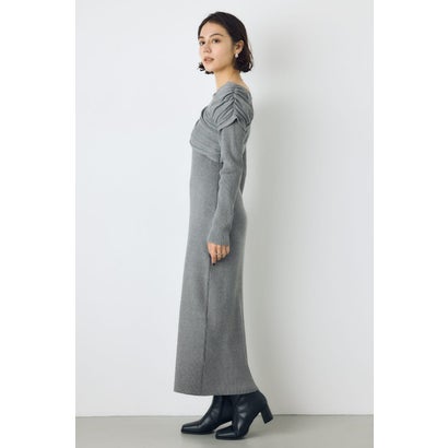 アシンメトリーネックリブニットワンピース T.GRY｜詳細画像