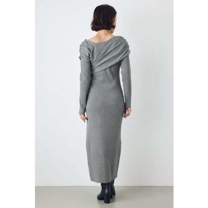 アシンメトリーネックリブニットワンピース T.GRY｜詳細画像