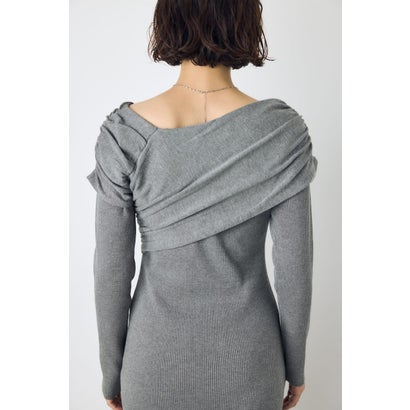 アシンメトリーネックリブニットワンピース T.GRY｜詳細画像