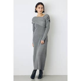 アシンメトリーネックリブニットワンピース T.GRY