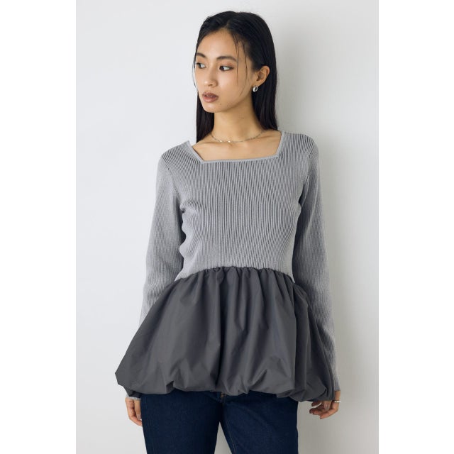 バルーンドッキングニットトップス T.GRY