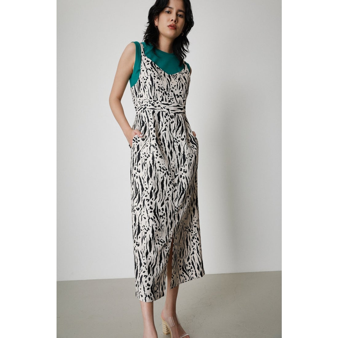 AZUL BY MOUSSY ZEBRA PATTERN SLIT ONEPIECE 柄WHT5 -ファッション