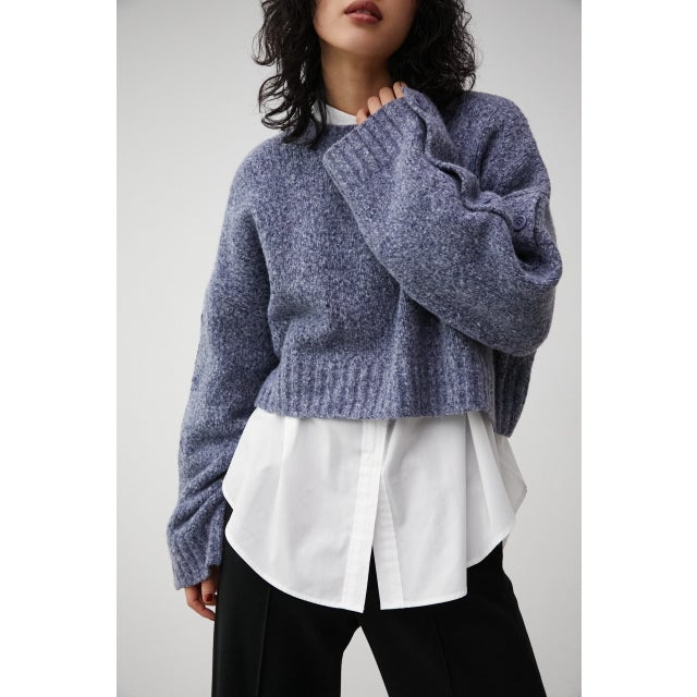 2WAY BUTTON DESIGN SLEEVE KNIT NVY