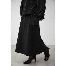 QUILTED DETAIL LONG SKIRT BLK