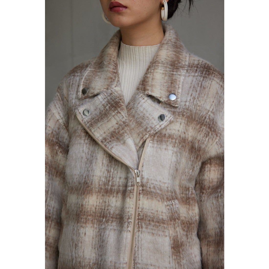 AZUL BY MOUSSY シャギーチェックライダースジャケット 柄BEG5 
