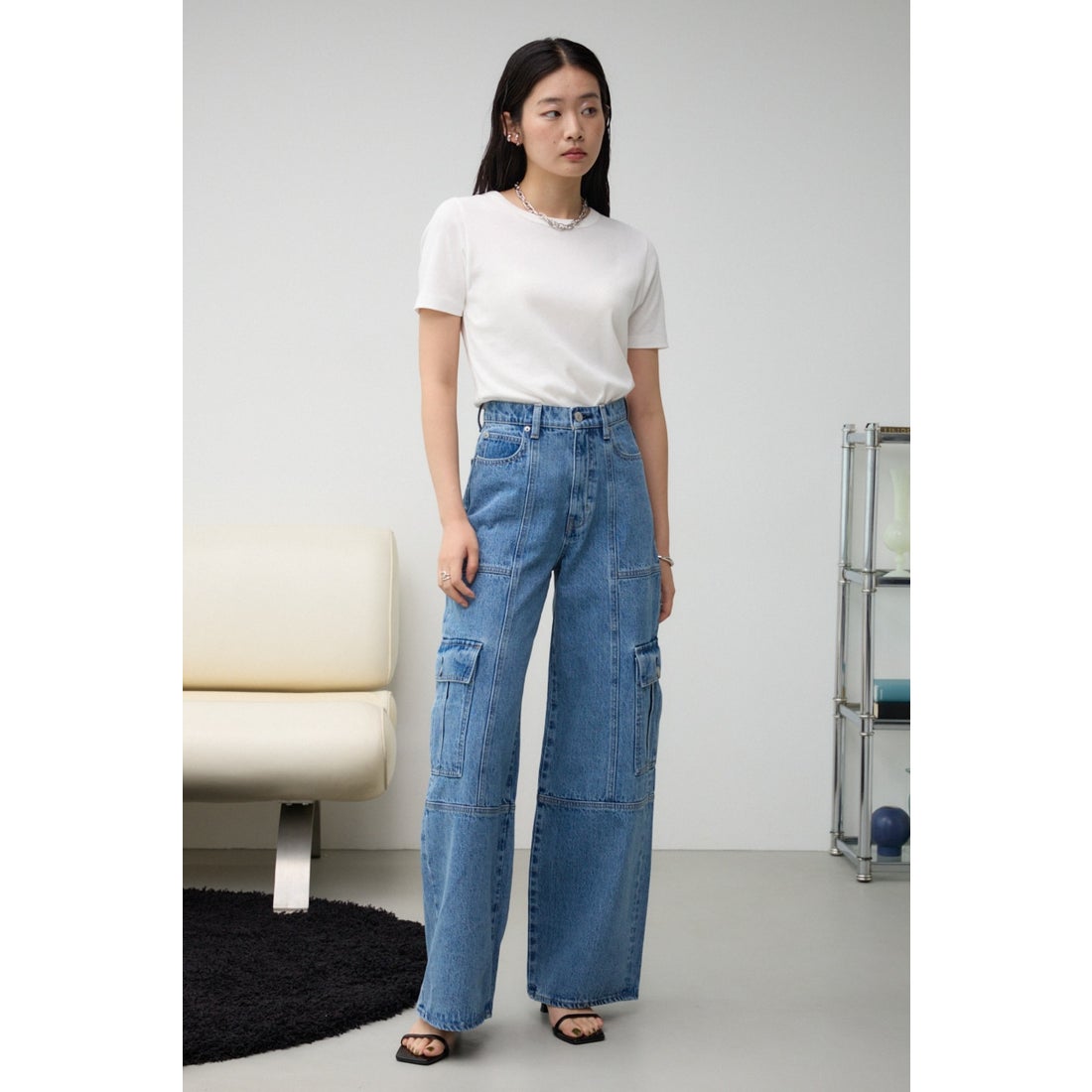 AZUL BY MOUSSY ケミカルウォッシュワイドカーゴデニム BLU 